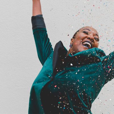 joyful woman cheering