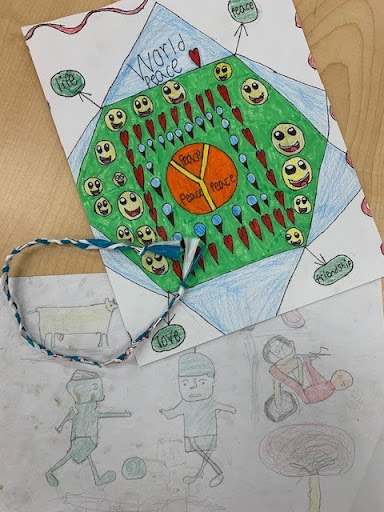 Global connection - pen pal letters student drawings with bracelet