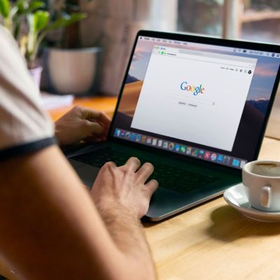 using Google on a laptop