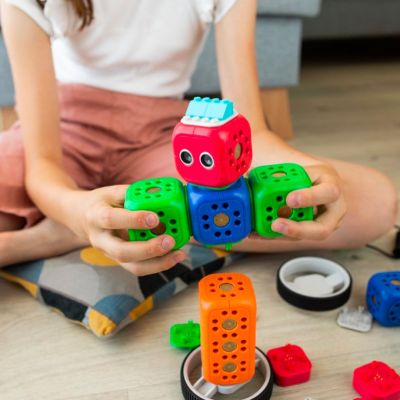 child building with blocks