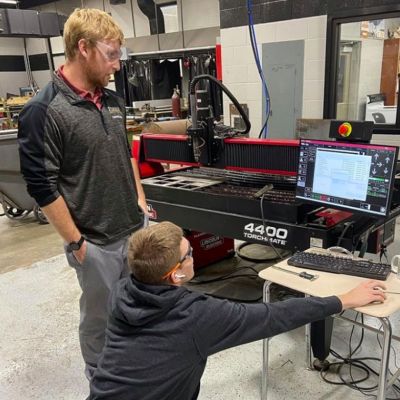 students working at a computer