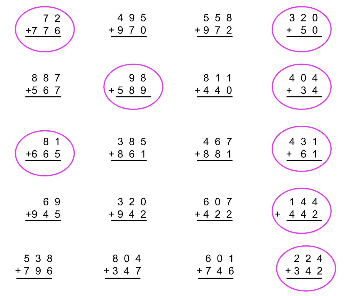 KInL - Math Worksheets Circled set of math problems, some circled