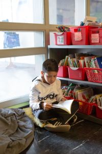 Student reading a book.
