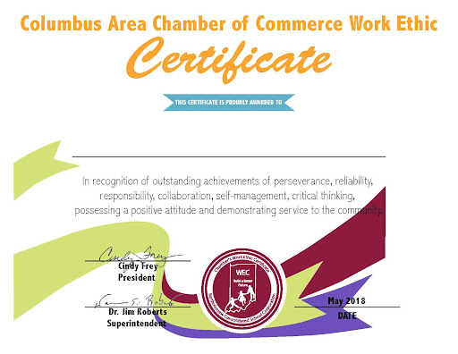 Columbus Area Work Ethic Cert Columbus Area Chamber of Commerce Work Ethic Certificate.
