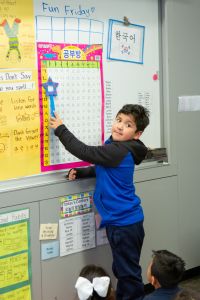 First-grade boy in dual-language class
