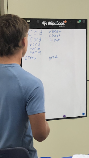 student working at a white board Student working at the white board.