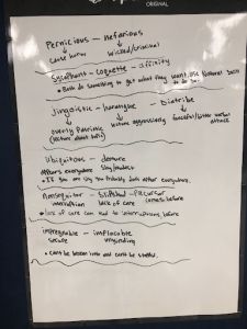Words on a white board.