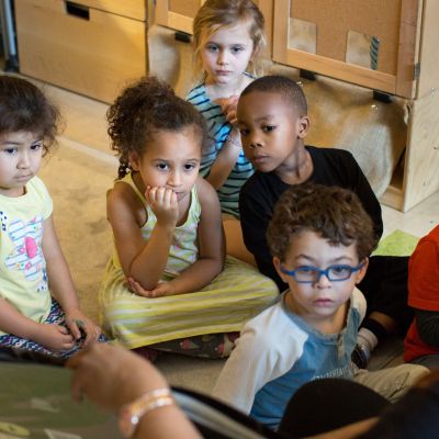 Preschoolers listening to a story.
