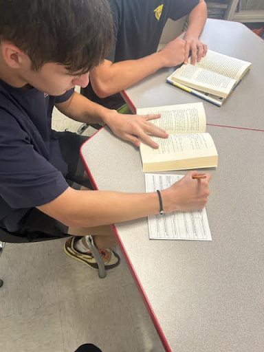 Student making notes 2 Student making notes from a book.