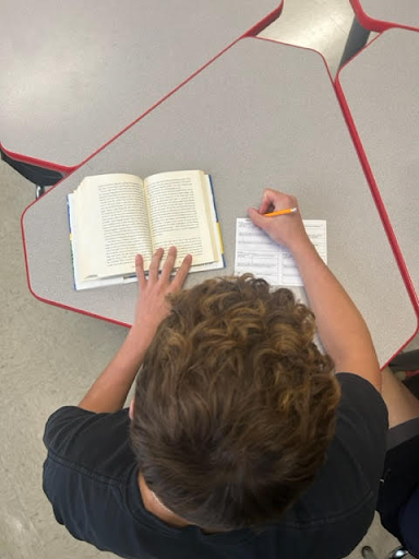 Student making notes Student making notes from a book.