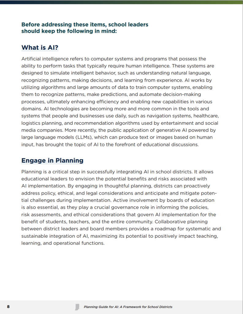 Planning Guide for AI: A Framework for School Districts