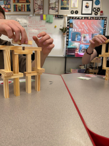 Students using building blocks.