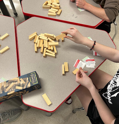 Students using building blocks.