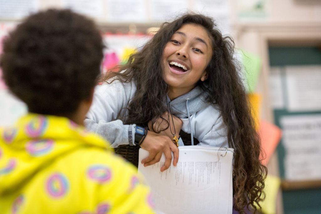 A high school drama student rehearses a scene from Romeo and Juliet.