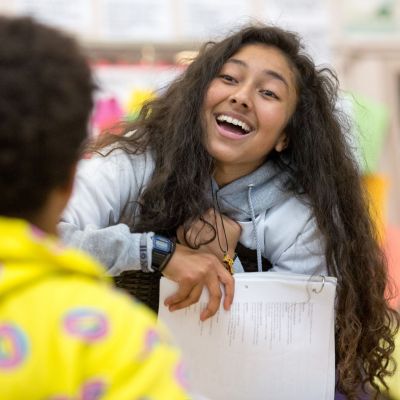 A high school drama student rehearses a scene from Romeo and Juliet.