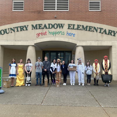 Students in costumes.